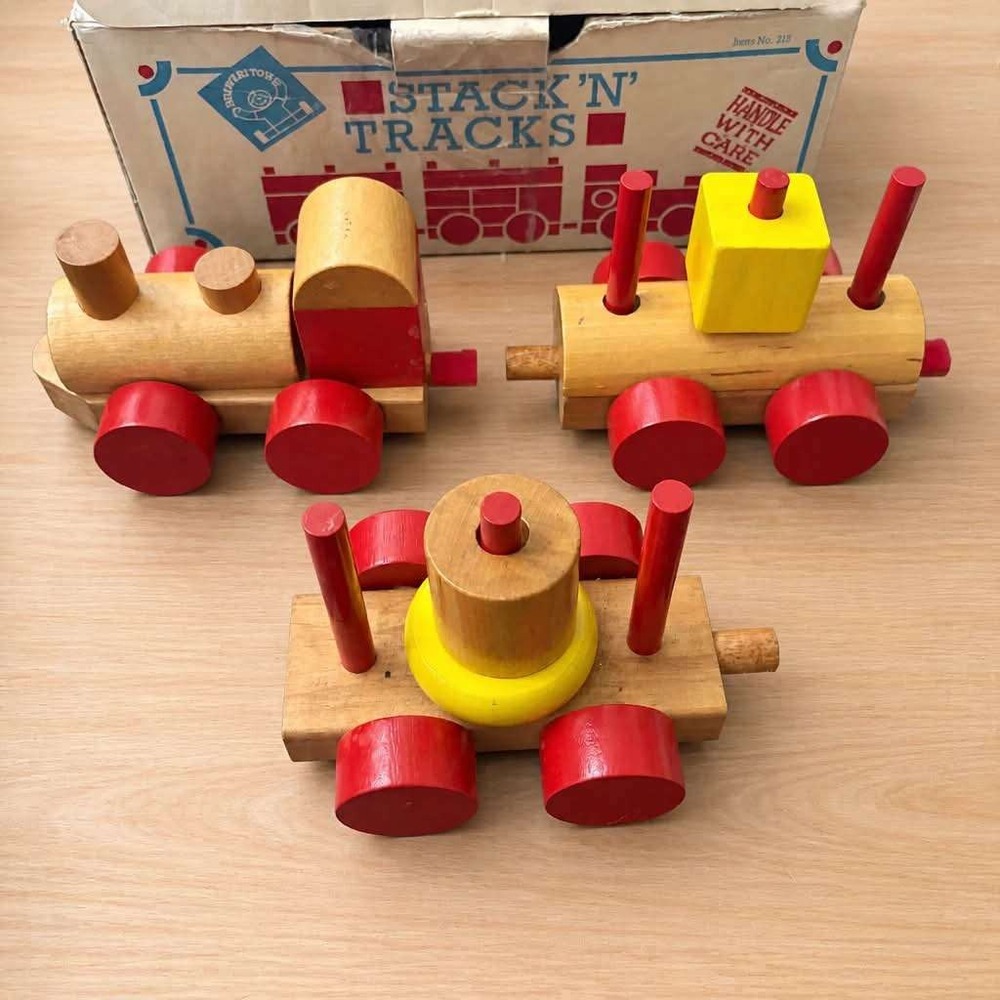 Vintage 1988 Discovery Toys Stack 'N' Tracks Wooden Train Set USA Made No. 215
